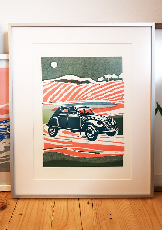 RISO Print mit Rahmen: Citroen Ente (limitierte Auflage)